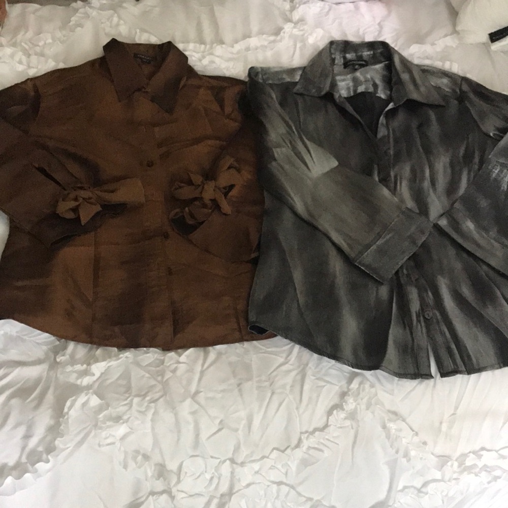 Bronze silver iridescent button down dress blouses